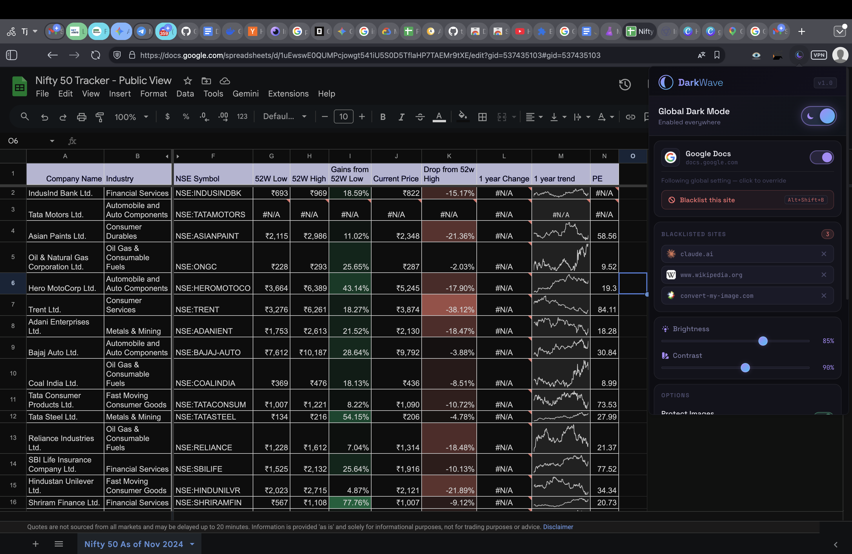 Google Sheets Dark Mode